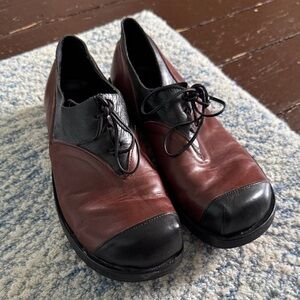 CYDWOQ handmade two-tone leather oxfords oxblood and black color-block 7.5